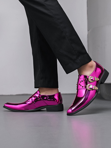 Chaussures habillées de <span class=keywords><strong>luxe</strong></span> brillantes pour hommes en cuir PU, style formel bureau et mariage, avec embout en acier, Oxford à bout pointu, chaussures de soirée à rivets - Product Image 5