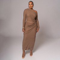 Nouveau haut plissé à col rond et jupe mi-longue, design imprimé sexy à épaule asymétrique, tendance automne, durable, non-tissé