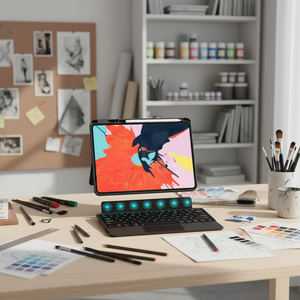 เคสคีย์บอร์ดไร้สายบลูทูธอเนกประสงค์สำหรับ iPad Pro 12.9 นิ้ว และ Air 13 นิ้ว พร้อมฝาครอบคีย์บอร์ดแบบถอดได้ 7 RGB Backlit - Product Image 1