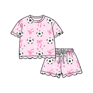 GSSO3697 Conjunto de ropa de verano para niña pequeña con lazos rosas y estampado de fútbol, sin mangas, para niñas. - Product Image 2
