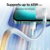 Câble de charge rapide double Type-C NNBILI anti-surchauffe 65W en PVC tressé transparent pour iPhone 16 15 Pro Max Macbook