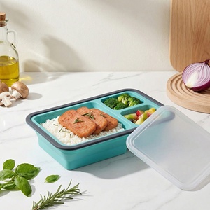 Boîte de conservation alimentaire pliable en silicone de qualité alimentaire avec couvercle, compatible congélateur, moule à glaçons, bac à glaçons, boîte de conservation des aliments frais - Product Image 5