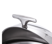 Plat à chafing rond chauffant de 6 L en acier inoxydable, alimenté au gaz, avec couvercle roulant et chauffe-plats intégré, couleur argent, idéal pour les réceptions et mariages