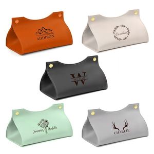 Boîte à mouchoirs en cuir avec logo gravé sur mesure - Porte-mouchoirs pour cuisine/maison/voiture, cadeau de nouvelle maison - Product Image 1