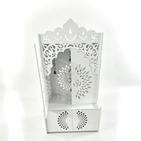 Mandir de prière en bois découpé au laser blanc, symbole Om, armoire d'autel de prière à domicile avec porte fermée et tiroir de rangement, sanctuaire de culte hindou