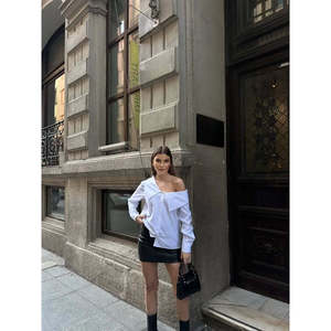 Blusa de Mujer Mybeefashion, Casual, con Detalle de Cuello Blanco, Manga Larga, Mezcla de Algodón, para Uso Diario y Estilo Ejecutivo - Product Image 2