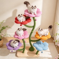 Arbre à chat Tour de fleurs moderne de luxe champêtre 4 niveaux en bois et sisal, mobilier d'escalade pour chat écologique
