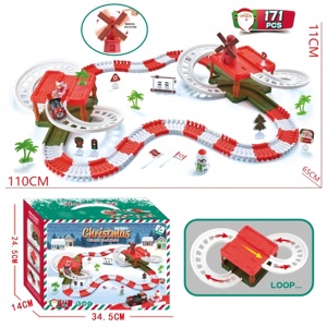 Set de Vías de Tren Navideño de 171 Piezas, <span class=keywords><strong>Juguete</strong></span> de Ferrocarril Eléctrico DIY con Estación de Molino de Viento, Set de Construcción de Estacionamiento para Niños, Venta al por Mayor - Product Image 2