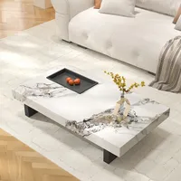 Table basse rectangulaire Normcore de luxe léger italien personnalisé décalcomanie en marbre naturel durable pour maison haut de gamme petit en bois