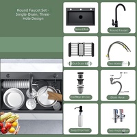Wastafel Dapur Stainless Steel Matte Black Tiga Lubang, Pemasangan Overmount, Bak Cuci Sayuran, Pasokan OEM