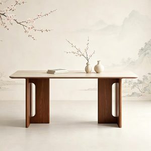 <span class=keywords><strong>Table</strong></span> à manger rectangulaire en bois minimaliste, style médiéval, <span class=keywords><strong>ardoise</strong></span> de travertin <span class=keywords><strong>sur</strong></span> bois de frêne - Product Image 1