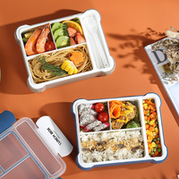 4-Fach Koreanische Lunchbox mit Integrierter Gabel und Löffel Luftdicht Auslaufsicher Mikrowellengeeignet Lebensmittelechtes PP BPA-Frei für Schüler und Büro