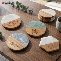 Sous-verres ronds personnalisés en marbre et bois, résistants à la chaleur, pour la maison, le bureau et la table (vente en gros)