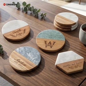 Posavasos Redondos de Madera y Mármol Personalizados al por Mayor, Resistentes al Calor, para Hogar, Oficina y Mesa - Product Image 1