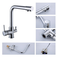 Robinet de cuisine au design moderne, mitigeur 3 voies en acier inoxydable, double poignée, finition chromée, filtre à eau, robinet d'évier de cuisine
