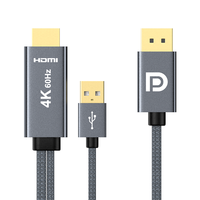 Câble adaptateur convertisseur ULT-unite 4k 60hz USB HDMI mâle vers DP mâle, HDMI avec alimentation USB pour PC, ordinateur portable, projecteur HD