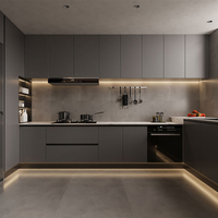 Produsen Kabinet Terkemuka Desain Modern Kabinet Dapur Modular Kustom Kayu Solid Plywood MDF Papan Melamin Lampu LED