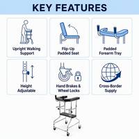 Déambulateur vertical avec siège rabattable pour la rééducation des personnes âgées, déambulateur vertical réglable avec support pour les avant-bras et freins à câble