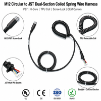 Connecteur circulaire M12 8 broches IP67 de l'usine ZhongXian, prise JST, faisceau de câbles à ressort enroulé en TPU double section, cuivre étamé