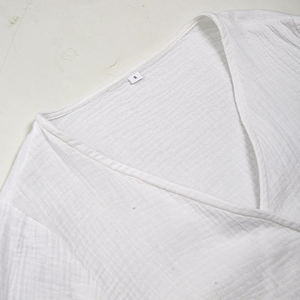 Vêtements en mousseline 100% <span class=keywords><strong>gaze</strong></span> <span class=keywords><strong>de</strong></span> <span class=keywords><strong>coton</strong></span> T-<span class=keywords><strong>shirt</strong></span> décontracté surdimensionné Sexy col en V Top à manches longues pour femmes Chemises élégantes à bandage - Product Image 5