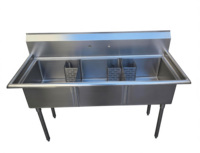 Évier utilitaire triple en acier inoxydable robuste SERI, cuisine industrielle commerciale, trois compartiments, hauteur réglable