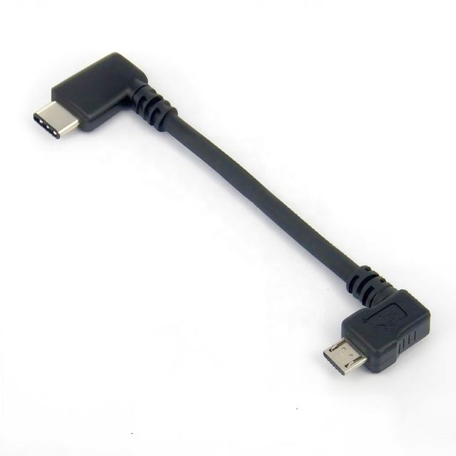 10cm Short USB 2.0 Data Cable 90 Degree Left Angle Micro USB to Type C OTG Power Cable