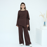 Nouvelle Collection Abaya Dubaï Vêtements Femme Ensemble Irrégulier Haut, Pantalon et Cape avec Broche en Polyester Froncé Vêtements Islamiques