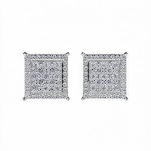 Boucles d'oreilles de luxe en or blanc et diamants, coupe princesse, couleur G, diamants naturels, bijoux de mariage pour femmes, blanc champagne - Product Image 1