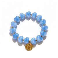 Bracelet Y2K en perles en forme de cœur pour femmes, bracelet extensible en pierres naturelles colorées, bijoux décontractés mignons, cadeau, vente en gros