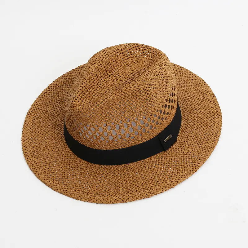 Hollow Paper Wide Brim Fedora Hat Panama Resort Western Hat Straw Hat For Elegant Men