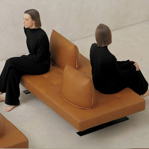 Black Minimalist Horn <b>Sofa</b> Oil Wax Leather Real Leather Small Living Room Designer Movable Backrest Double Sided Seat - Product Image 4