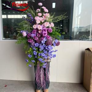 Décoration de fond en tissu réaliste avec des roses, des pivoines et des orchidées, rangée de fleurs suspendues pour mariage, fête, rentrée scolaire - Product Image 1