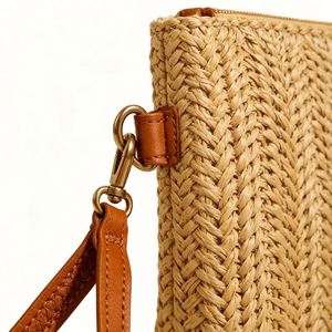 Faux Straw Wristlet Coin Purse for Women Detachable <b>Wrist</b> <b>Strap</b> Small Pouch Portable Cash Holder - Product Image 3