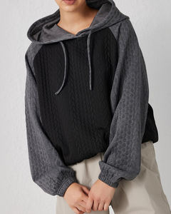 Sweat-shirt à capuche pour femme <span class=keywords><strong>de</strong></span> haute qualité, tendance automne, couleur contrastée, tricot torsadé, pull à manches longues, coupe ample, décontracté, haut à capuche - Product Image 5