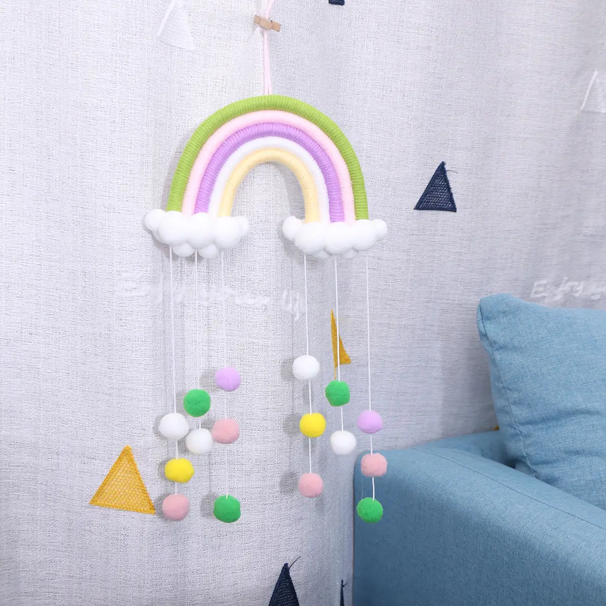 Nursery Boho Anak Perempuan Aksesori Bayi Warna-warni Awan Macrame Tali Katun Hiasan Dinding Seni Dekorasi Kamar Anak-anak Rumah