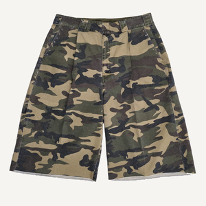 Shorts Bermuda Homme en Coton Épais Ripstop Camouflage, Plissés en Toile à Bords Bruts, Décontractés avec Braguette Boutonnée - Product Image 1