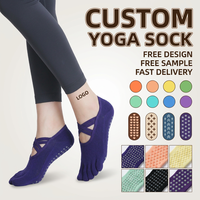 Chaussettes de barre et de Pilates pour femmes, personnalisées, en coton et élasthanne, antidérapantes, douces et rembourrées, à cinq doigts