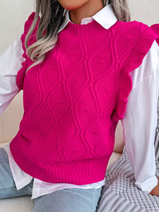 Gilet en tricot à volants pour femmes, style coréen, motif floral, col <span class=keywords><strong>sans</strong></span> manches, <span class=keywords><strong>pull</strong></span> d'automne - Product Image 5