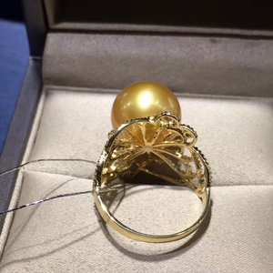 Anillo Fino Chapado en Oro de 18K, Redondo de 12-11mm con Base de Luz Intensa, Brillo Natural de Cuero, Ligeras Imperfecciones, Cuentas de Oro Lisas - Product Image 4