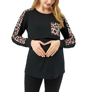 Vêtements d'allaitement T-shirt à manches longues pour femmes enceintes imprimé léopard vêtements de maternité t-shirt d'allaitement ample printemps automne - Product Image 1