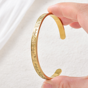 Zeadear fashion 18k gold <b>engraved</b> tribal geometric motif custom metallic elegant designer bulk stainless steel cuff bracelet - Product Image 2