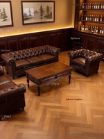 Canapé de salon et ensemble de chaises de bar à whisky en bois massif de style américain rétro - Durable et écologique