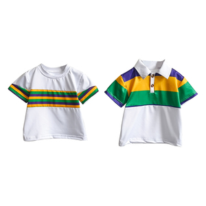 Mardi Gras Garçons Haut à Manches Courtes Rayure Violet Vert Jaune Tricot Coton Bébé Polo - Product Image 1
