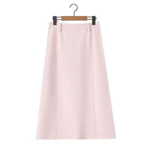 Falda Midi Rosa Happy Plus, Cintura Alta, Línea A, Talla Grande, Color Sólido, Algodón con Microelasticidad, Falda para Mujer - Product Image 2