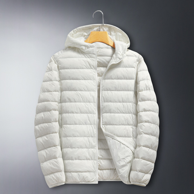 Men's Sporty Winter Hooded Jacket 100% Nylon Waterproof Warm Puffer Duck Stand Collar Full Zip Wind Protection Reversible Front