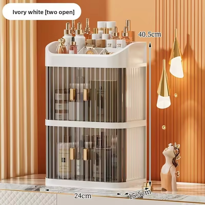 Cosmetic storage box double door-ivory white