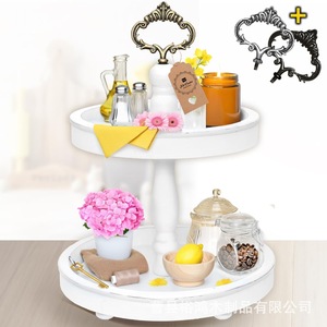 Wooden Two Tier Tray White Retro Color <b>Desktop</b> Storage Rack For Home Serving Trays - Product Image 1