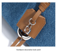 Sac à main fourre-tout de luxe en cuir véritable et denim pour femme, sac à bandoulière vintage en cuir de vachette pleine fleur pour dames, vente en gros