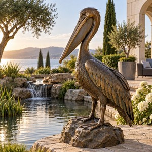 Estatua de Pelícano de Bronce de Tamaño Real para Decoración de Jardín, Escultura Metálica de Pájaro para Exteriores en Venta - Product Image 2