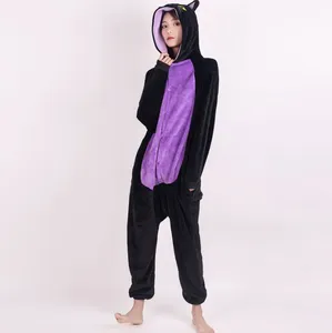 Home flannel animal cartoon midday and evening sleepers Black Halloween one-piece pajamas hooded cat suit